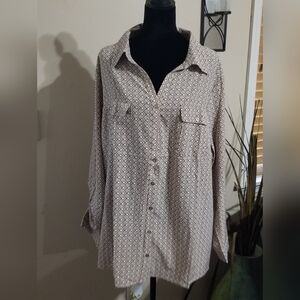 Notations Beige Geometric Button-Up Blouse